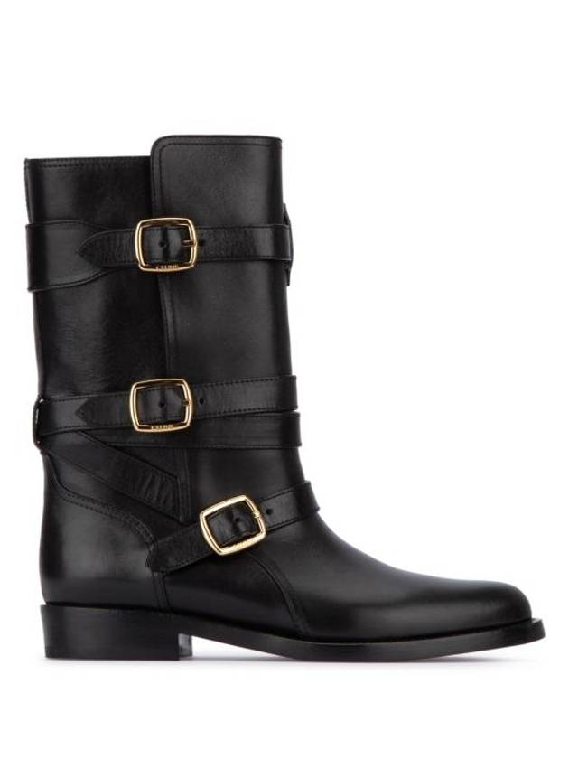 Lyra Triple Buckles Calfskin Middle Boot Black - CELINE - BALAAN 2