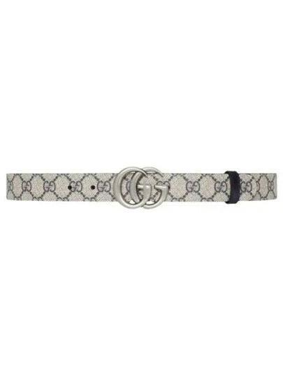 GG Marmont Silver Reversible Thin Belt Beige Blue - GUCCI - BALAAN 2