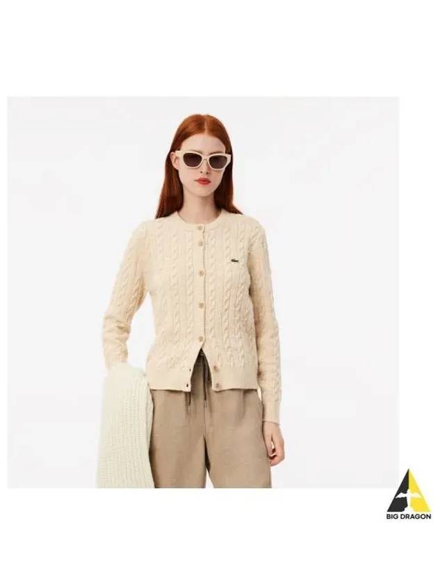 Women s wool blend cable cardigan beige - LACOSTE - BALAAN 1