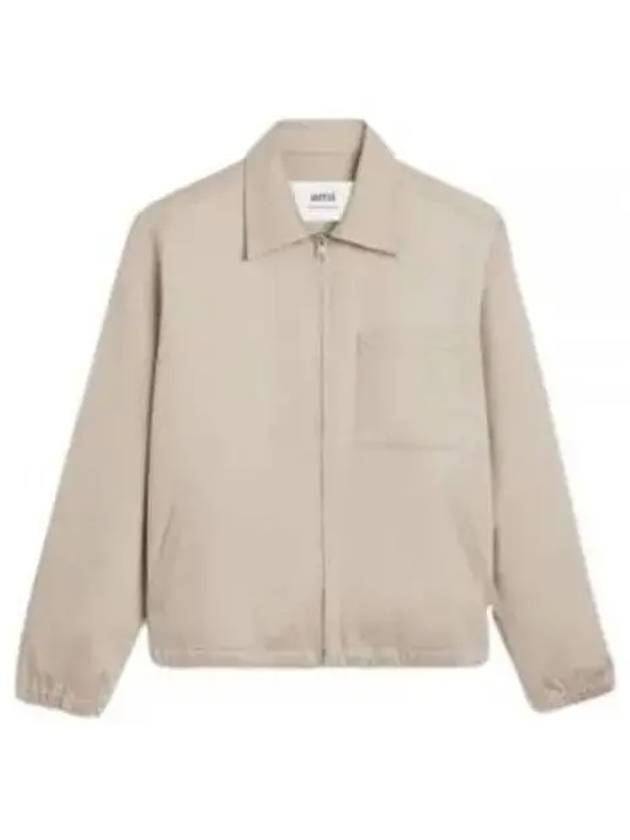 Heart Logo Zip-up Jacket Light Beige - AMI - BALAAN 2