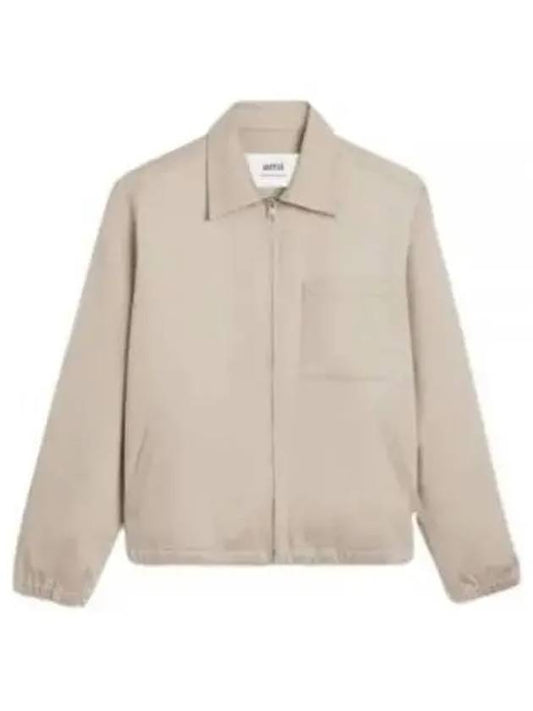 Heart Logo Zip-up Jacket Light Beige - AMI - BALAAN 2