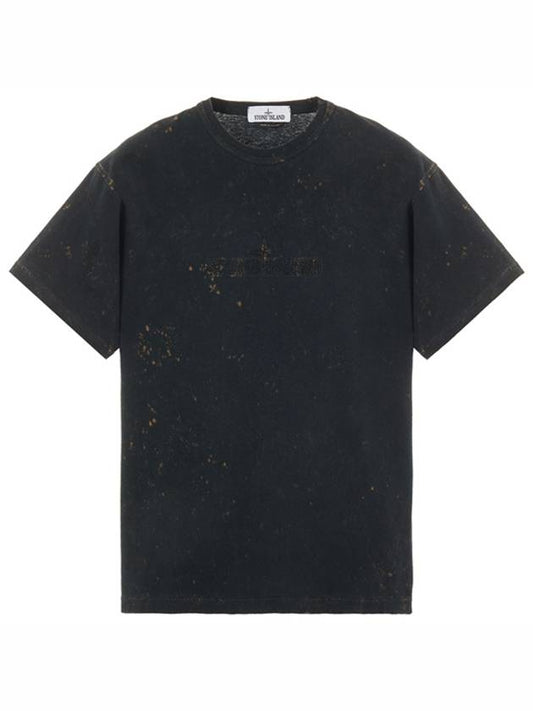 Men's Off Tie Dye Logo Short Sleeve T-Shirt Black - STONE ISLAND - BALAAN 2