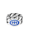 Interlocking G Enamel Ring Silver Blue Enamel - GUCCI - BALAAN 3