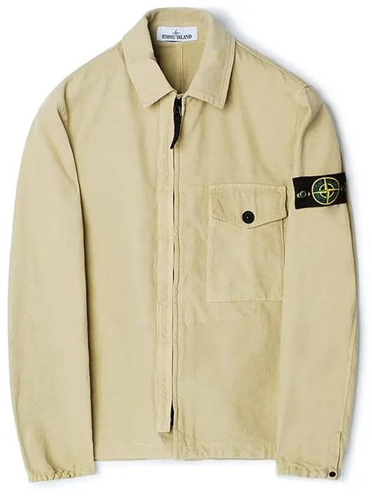 Textured Brushed Recycled Cotton Over Long Sleeve Shirt Ecru - STONE ISLAND - BALAAN 2