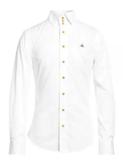 Embroidered Logo Big Collar Cotton Long Sleeve Shirt White - VIVIENNE WESTWOOD - BALAAN 2