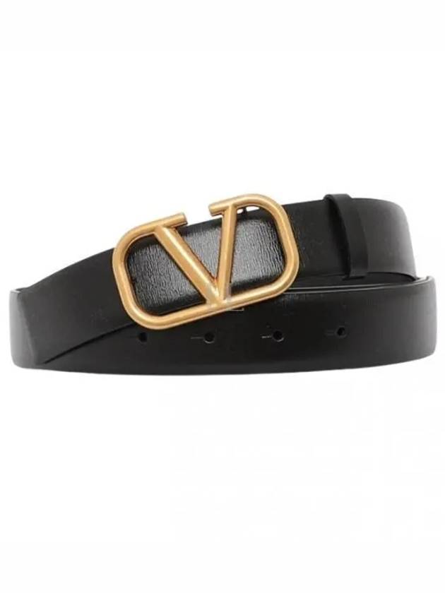 Signature V Logo Leather Belt Black - VALENTINO - BALAAN 2