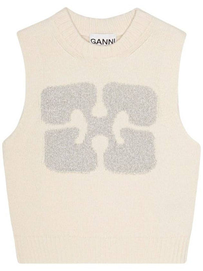 Graphic Wool Mix Vest Knit Top Egret - GANNI - BALAAN 2