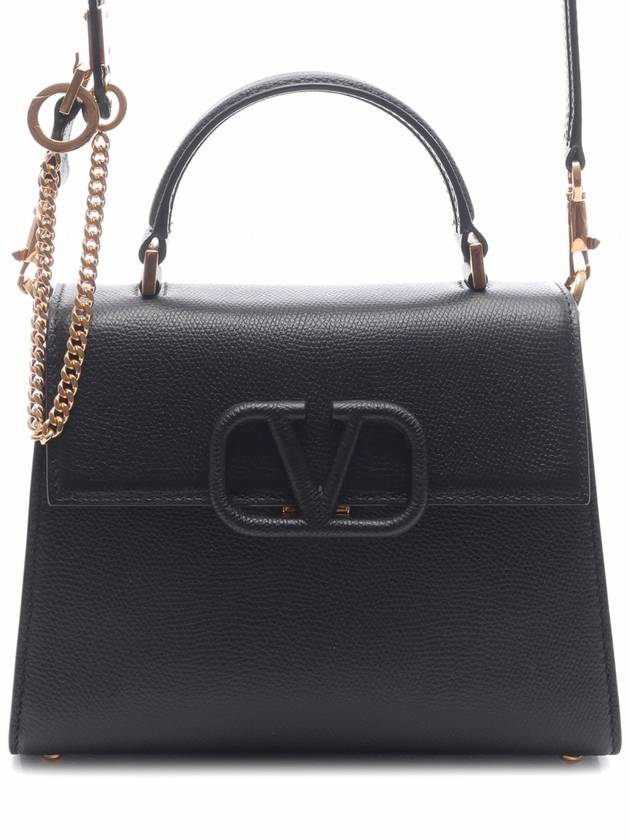 V Sling Small Leather Tote Bag Black - VALENTINO - BALAAN 3