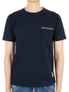 Men's Medium Weight Jersey Tipped Pocket Crewneck Short Short Sleeve T-Shirt Navy - THOM BROWNE - BALAAN 3