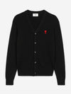 Heart Logo Merino Wool Cardigan Black - AMI - BALAAN 3