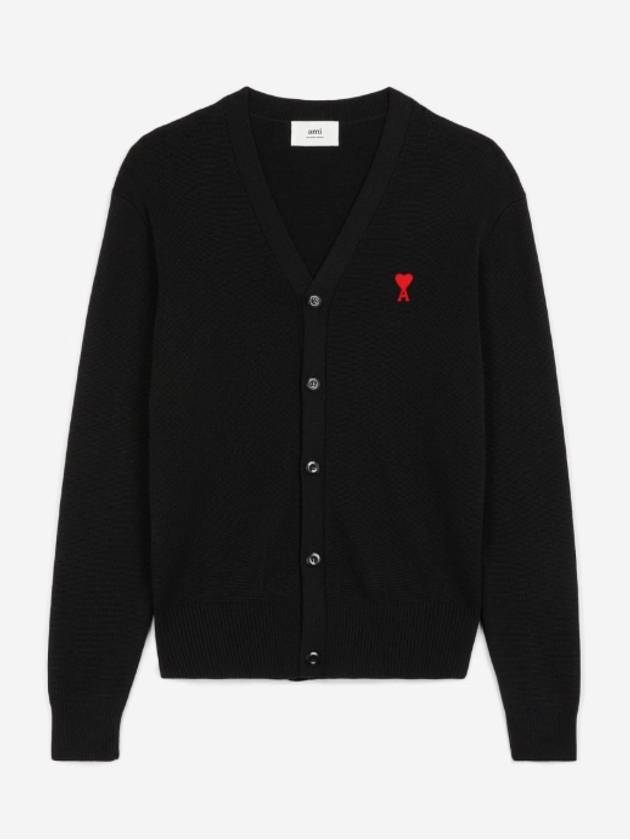 Heart Logo Merino Wool Cardigan Black - AMI - BALAAN 3