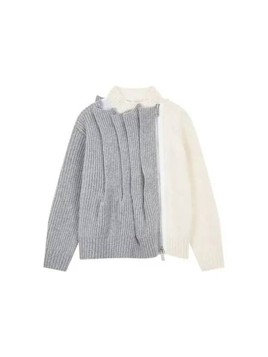 Women's Mesh Pleated Wool Knit Blouson Melange Gray 270597 - SACAI - BALAAN 1
