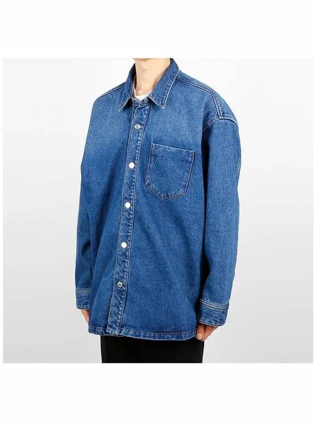 De Coeur Oversized Long Sleeve Shirt Blue - AMI - BALAAN 3