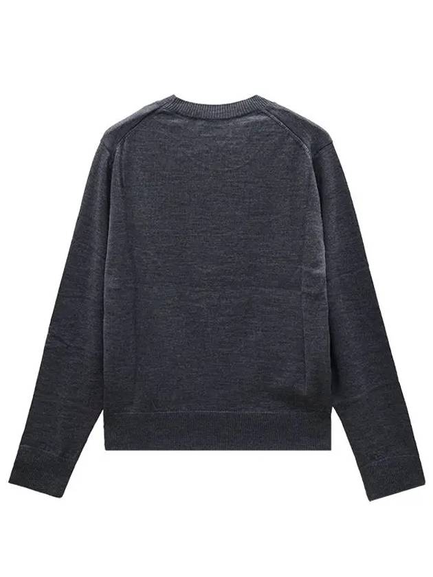 Heart Embroidered Logo Crew Neck Knit Top Heather Grey - AMI - BALAAN 6