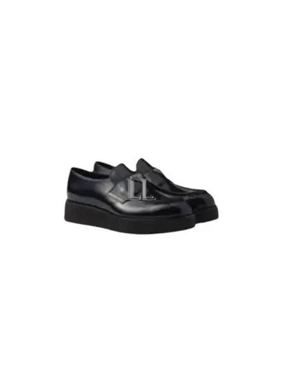 Triangle Logo Brushed Leather Loafers Black - PRADA - BALAAN 2