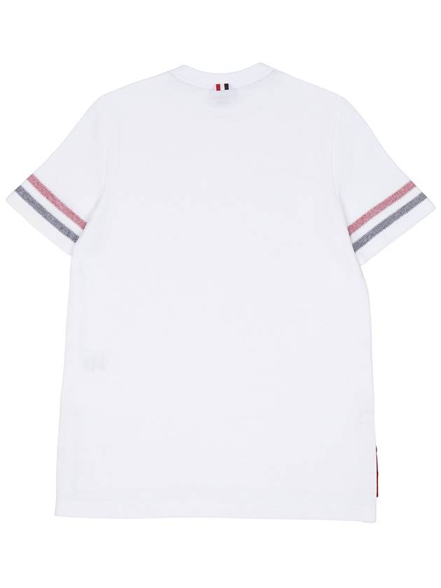 Textured Cotton Stripe Short Sleeve T-Shirt White - THOM BROWNE - BALAAN 3