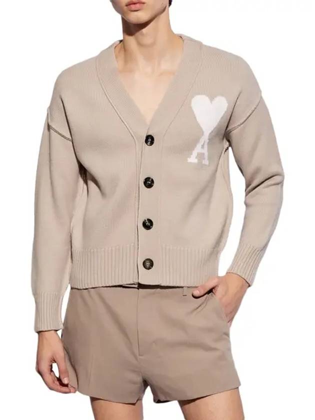 De Coeur Logo Wool Cardigan Light Beige - AMI - BALAAN 3