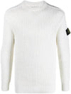 Men's Logo Patch Ribbed Knit Top White - STONE ISLAND - BALAAN 1