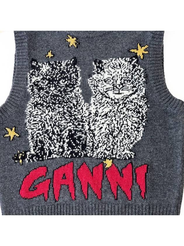 Graphic Cat Vest Grey - GANNI - BALAAN 4