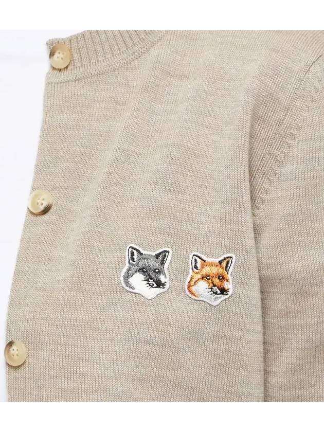 Double Fox Head Patch Round Neck Cardigan Beige Melange - MAISON KITSUNE - BALAAN 4