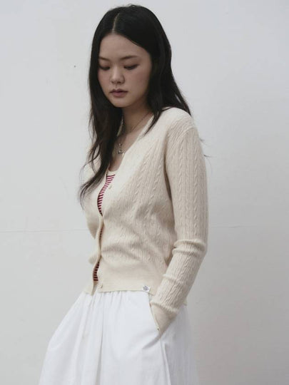 V neck cable knit cardigan Oatmeal - THE GREEN LAB - BALAAN 2