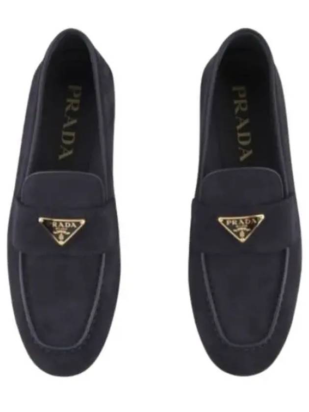 Triangle Logo Suede Leather Loafers Blue - PRADA - BALAAN 2