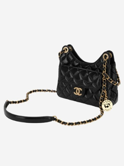 Small hobo bag shiny crumbled calfskin gold metal black AS3710 B09746 94305 - CHANEL - BALAAN 2