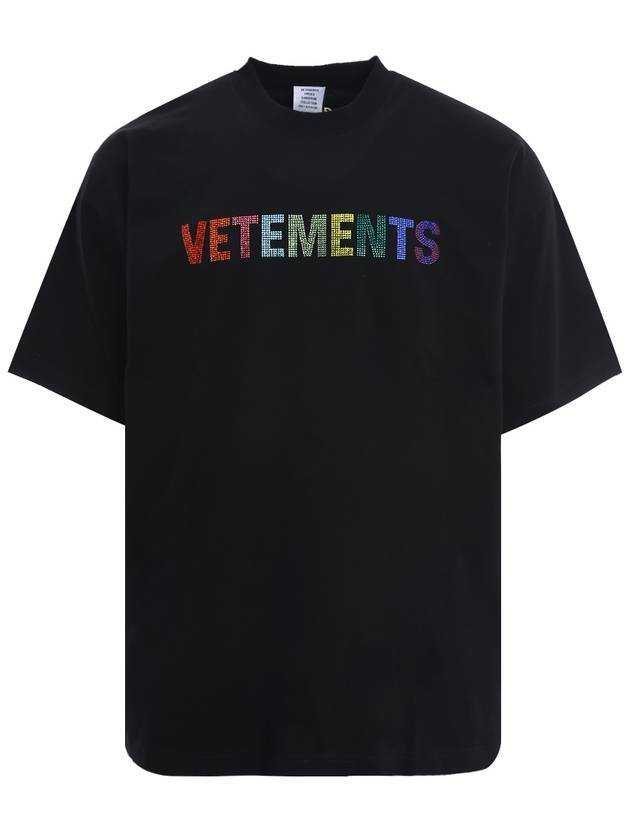 Multi Color Crystal Logo Short Sleeve T-Shirt Black - VETEMENTS - BALAAN 1