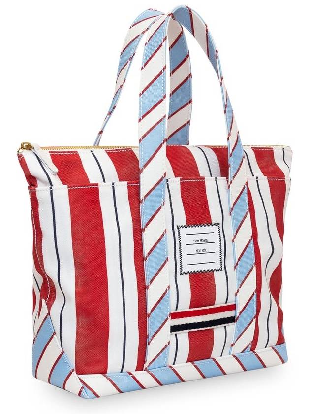 Wash Striped Small Tool Canvas Tote Bag Red - THOM BROWNE - BALAAN 3