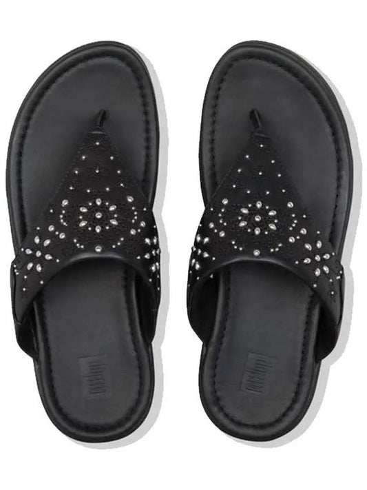 Mylar Flower Stud Toe Post All Black Leather Women - FITFLOP - BALAAN 2