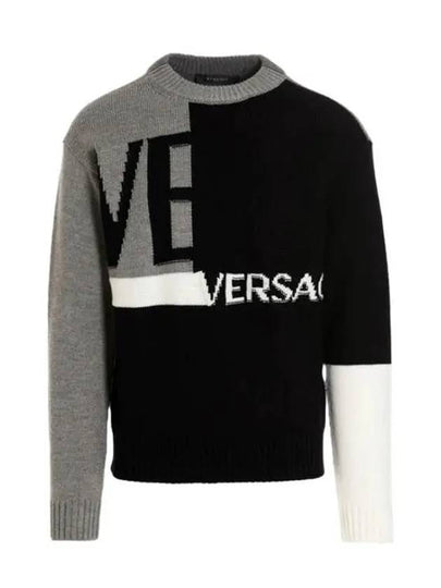 Men's Color Block Logo Knit Top Black Grey - VERSACE - BALAAN 2