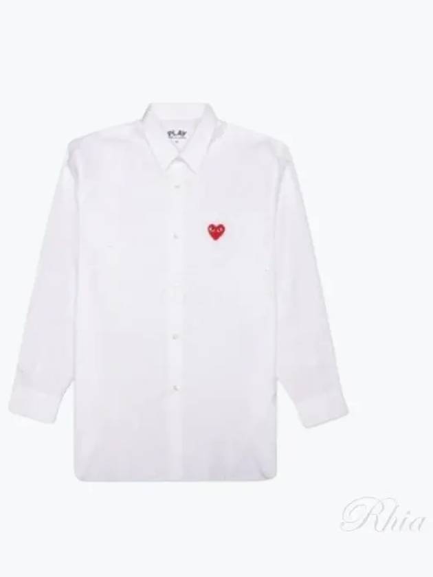 Men's Red Heart Long Sleeve Shirt White - COMME DES GARCONS - BALAAN 2