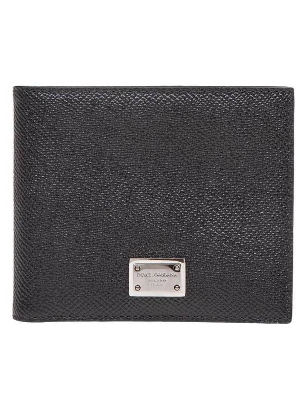 Logo Plaque Calf Leather Half Wallet Black - DOLCE&GABBANA - BALAAN 2