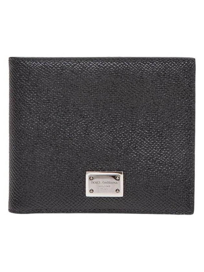 Logo Plaque Calf Leather Half Wallet Black - DOLCE&GABBANA - BALAAN 2