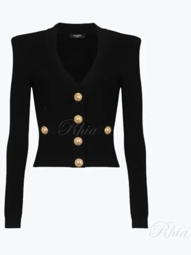 Button V-Neck Rib Knit Cardigan Black - BALMAIN - BALAAN 2