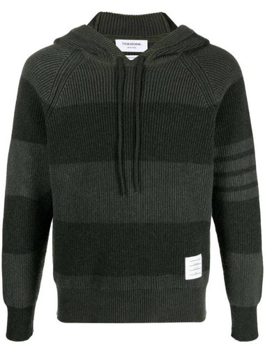 4 Bar Striped Cashmere Hoodie Dark Green - THOM BROWNE - BALAAN 1