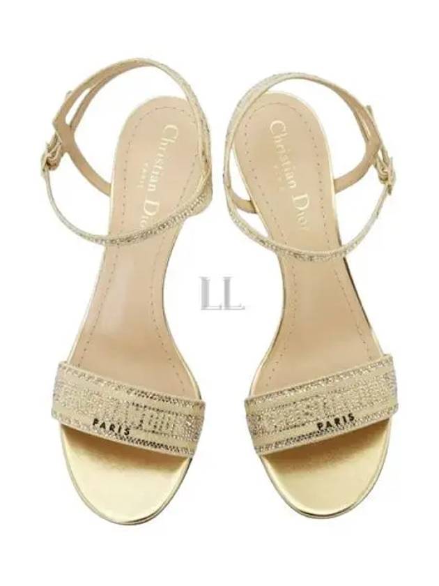 Dway Cotton Embroidered Metallic Thread Strass Sandal Heels Gold - DIOR - BALAAN 2