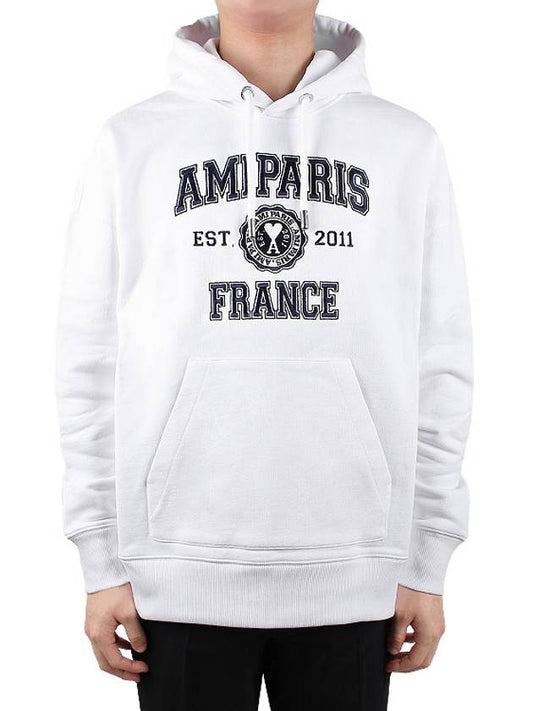 Paris France Oversized Organic Cotton Fleece Hoodie White - AMI - BALAAN 2