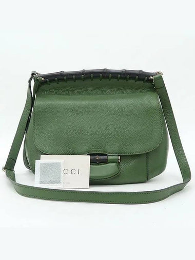 347101 Green leather bamboo decorated flap cross bag - GUCCI - BALAAN 1