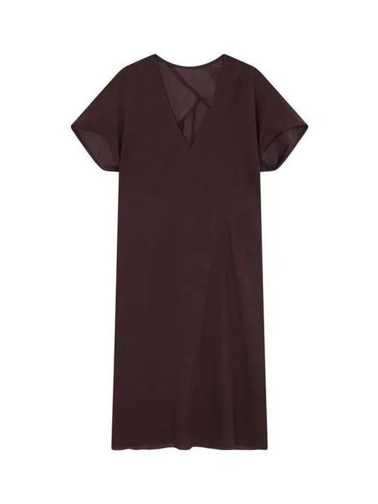 WOMEN Rayon V neck dress cherry brown - RICK OWENS - BALAAN 1