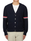 RWB V-neck Striped Virgin Wool Cardigan Navy - THOM BROWNE - BALAAN 3