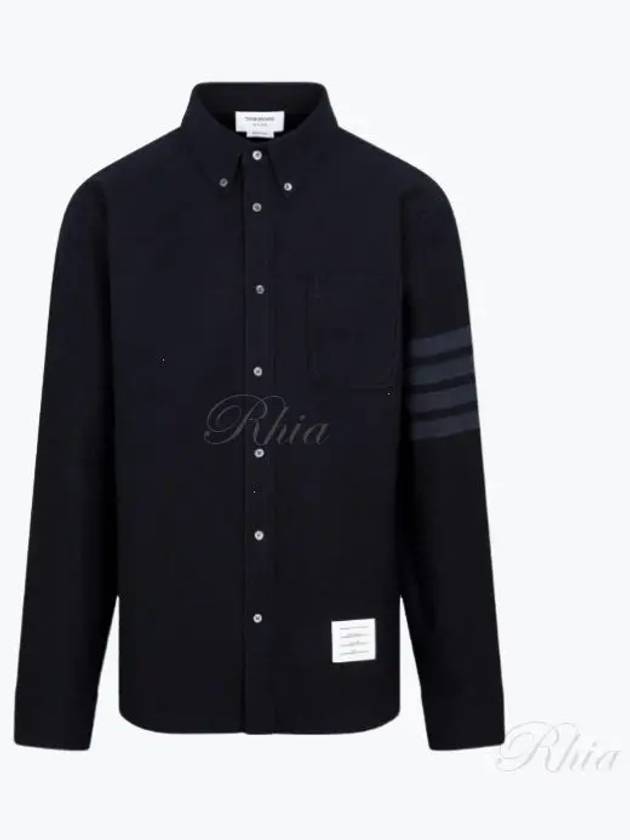 Men's 4 Bar Tech Twill Button Down Long Sleeve Shirt Navy - THOM BROWNE - BALAAN 2