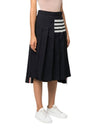 4 Bar Logo Plain Weave Wool Pleated Skirt Navy - THOM BROWNE - BALAAN 3