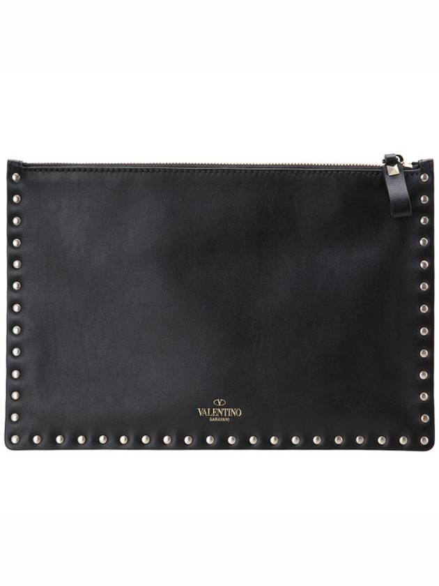 Rockstud Medium Clutch Bag Black - VALENTINO - BALAAN 5