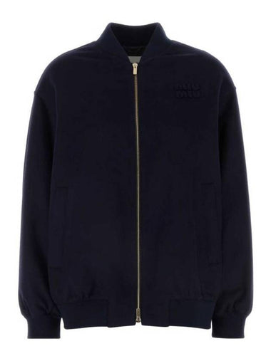 Women's Virgin Wool Cashmere Bomber Jacket Blue - MIU MIU - BALAAN 1