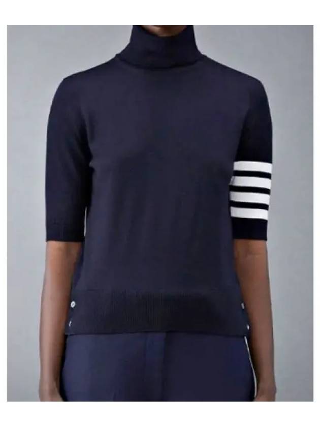 Fine Merino 4 Bar Relaxed Short Sleeve Turtleneck Navy - THOM BROWNE - BALAAN 2