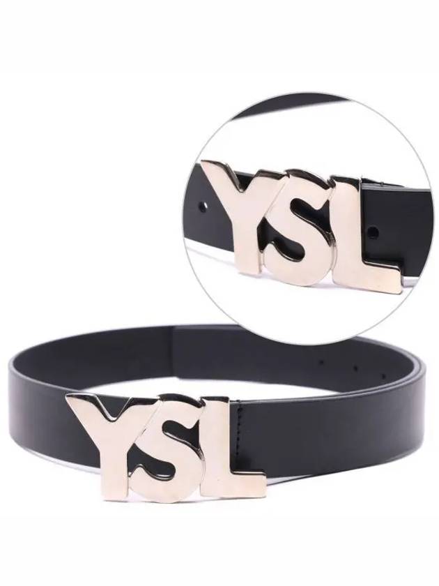 YSL Logo Leather Belt Black - SAINT LAURENT - BALAAN 2