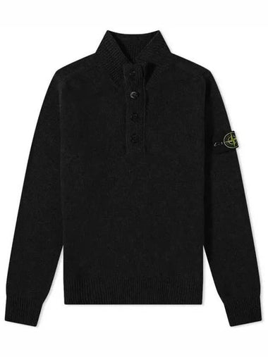 High Neck Half Button Lambswool Knit Top Black - STONE ISLAND - BALAAN 1