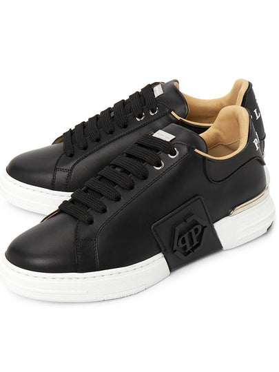 Logo Patch Leather Low Top Sneakers Black - PHILIPP PLEIN - BALAAN 2