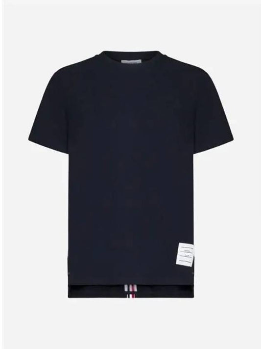 Center Back Stripe Classic Cotton Pique Relaxed Fit Short Sleeve T-Shirt Navy - THOM BROWNE - BALAAN 2